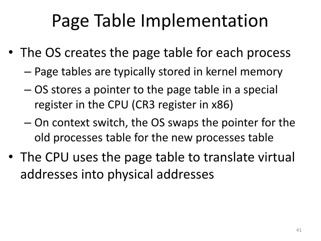page table implementation