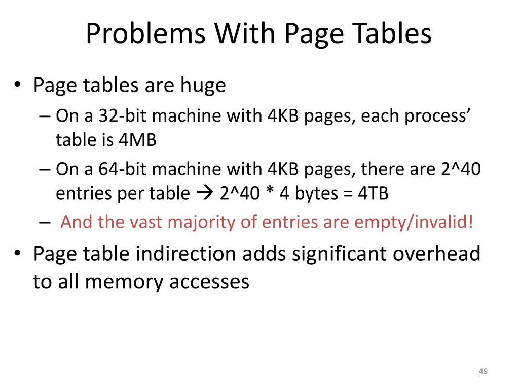 problems with page tables