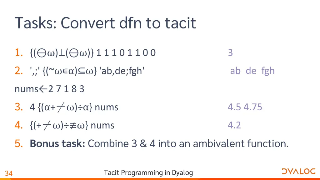 tasks convert dfn to tacit 1