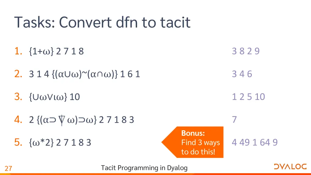 tasks convert dfn to tacit