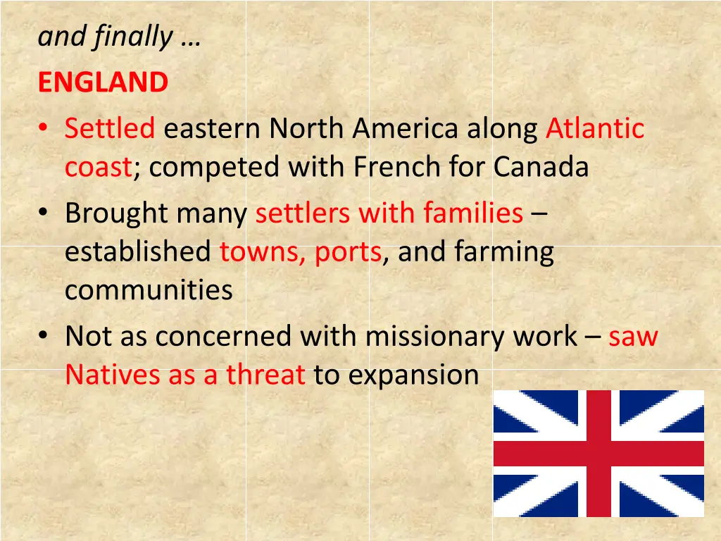 and finally england settled eastern north america