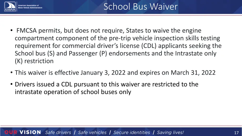school bus waiver