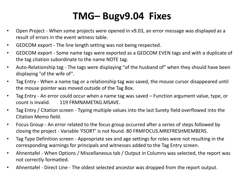 tmg bugv9 04 fixes