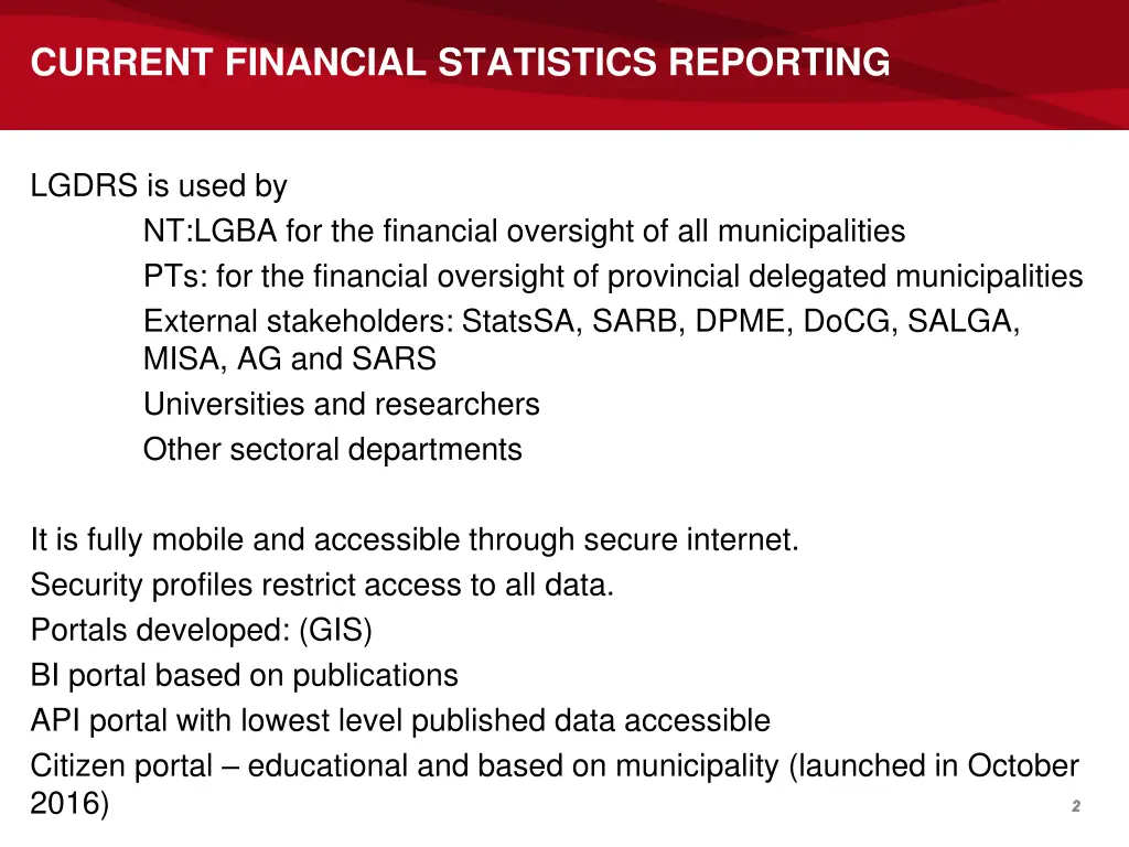 current financial statistics reporting