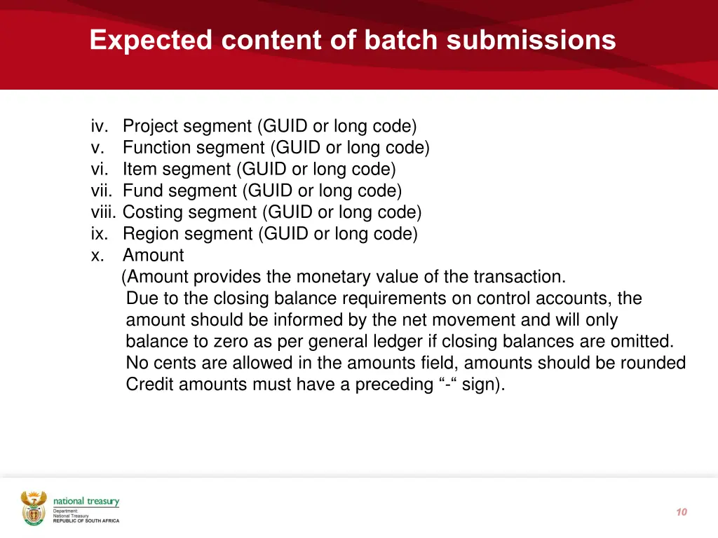 expected content of batch submissions 1