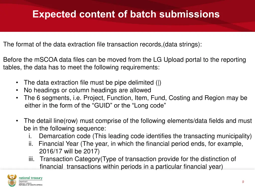 expected content of batch submissions