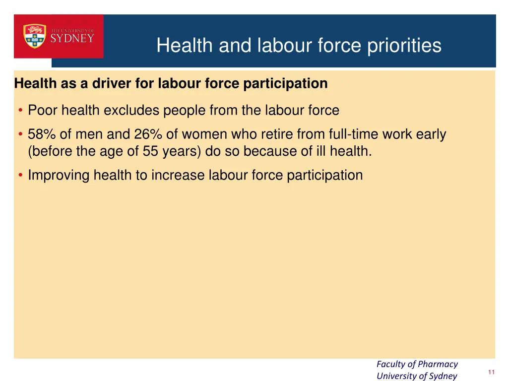 health and labour force priorities