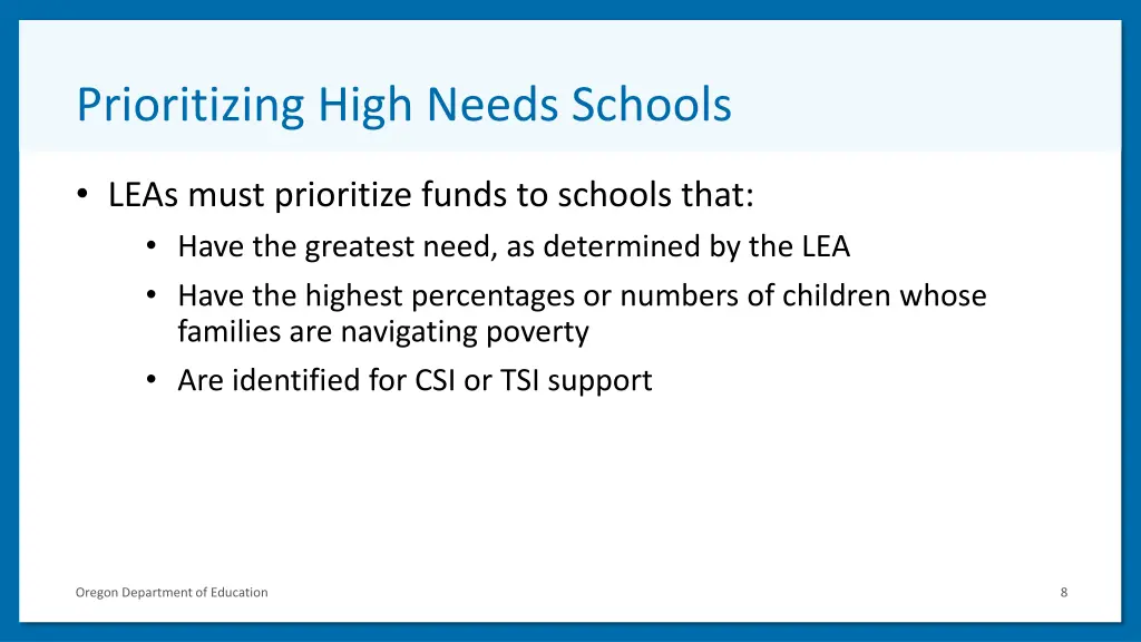 prioritizing high needs schools