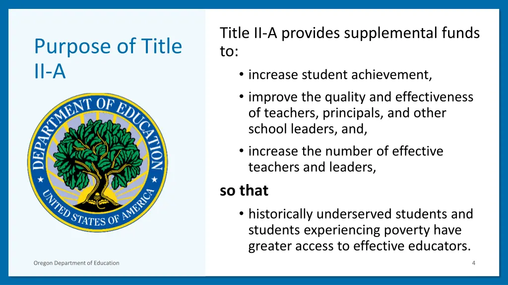 title ii a provides supplemental funds