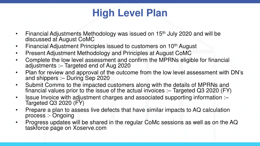 high level plan
