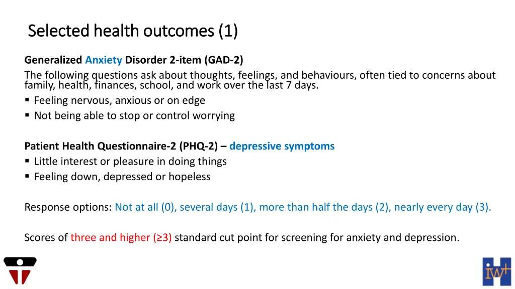 selected health outcomes 1 selected health