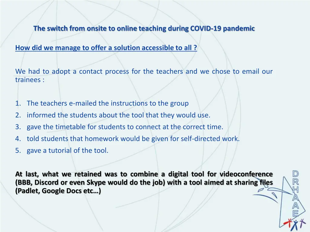 the switch from onsite to online teaching during 10