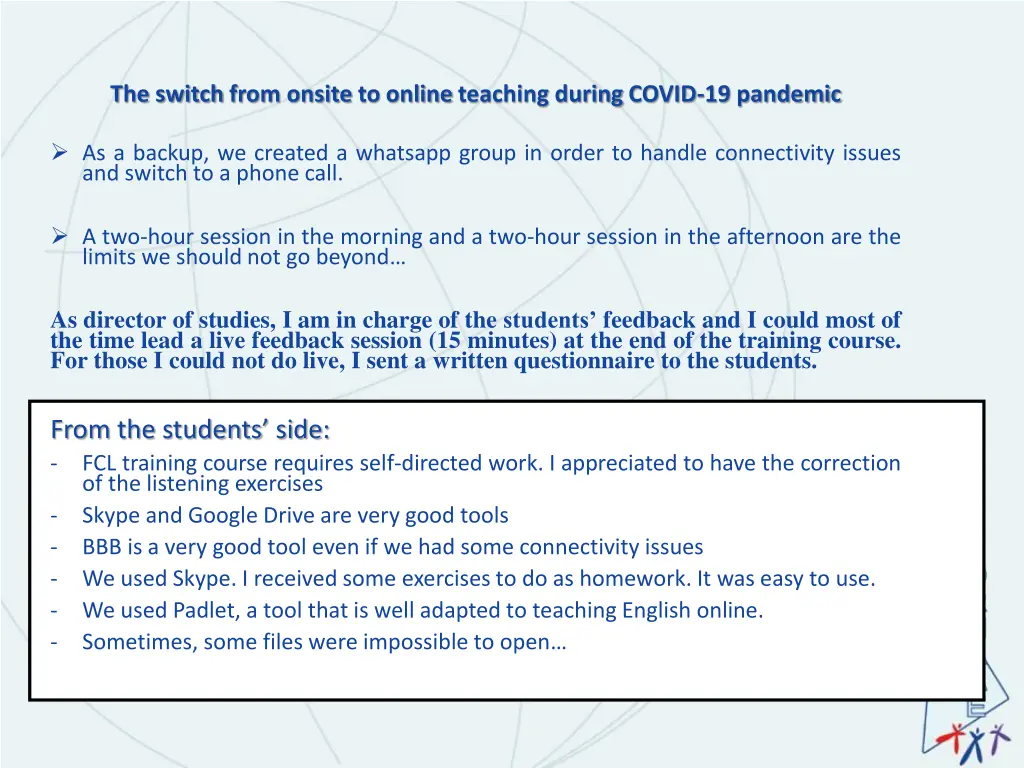 the switch from onsite to online teaching during 11