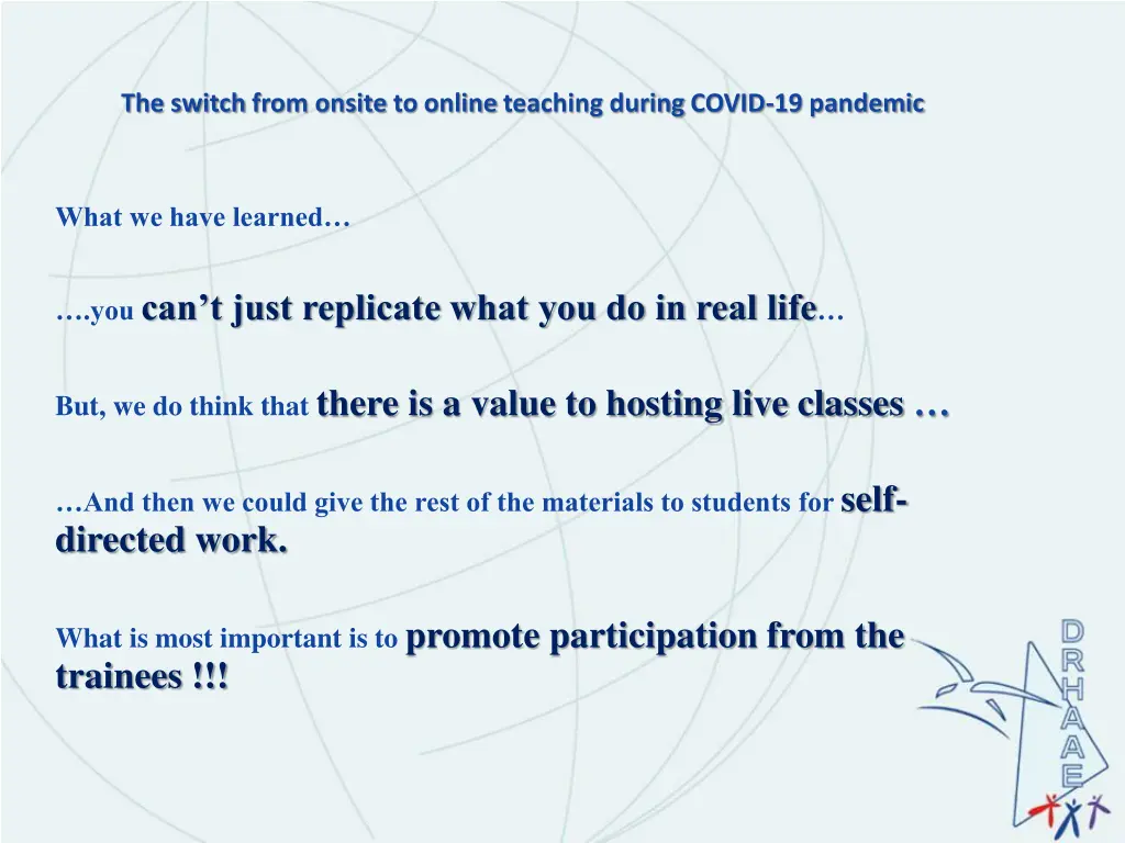 the switch from onsite to online teaching during 12