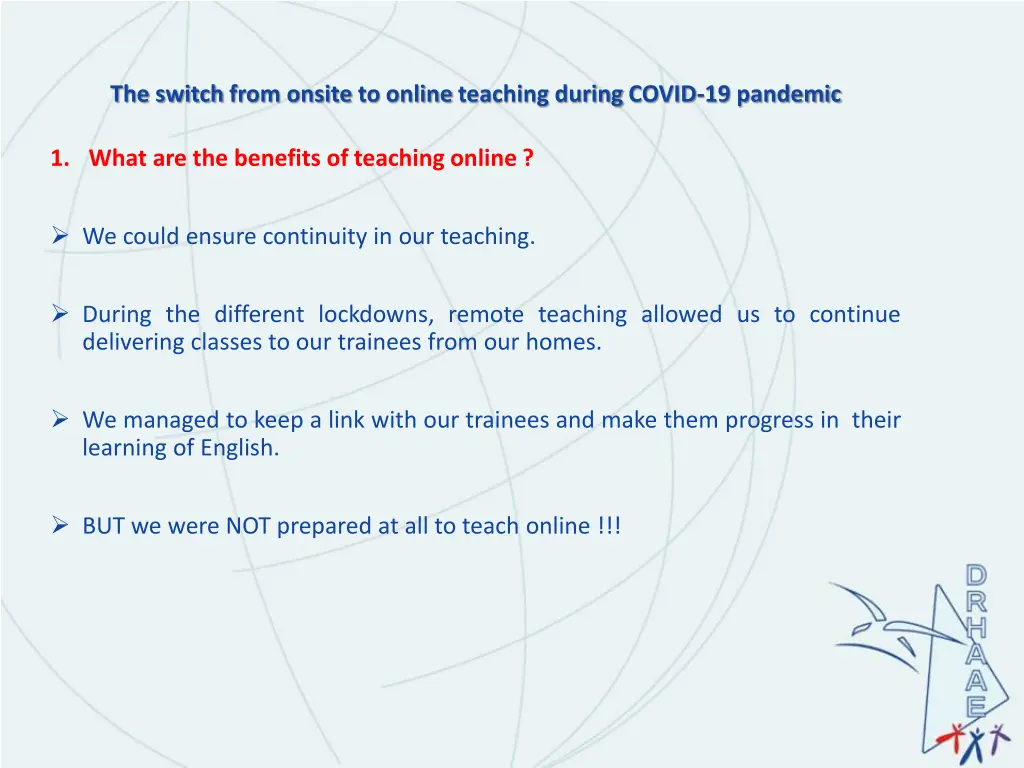 the switch from onsite to online teaching during 5