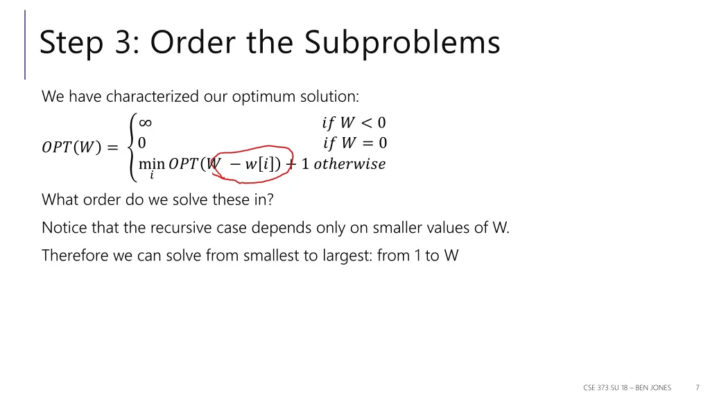 step 3 order the subproblems
