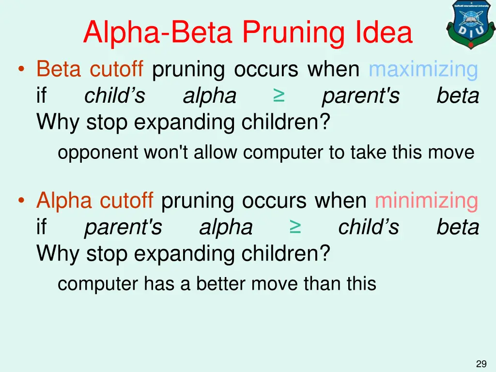 alpha beta pruning idea beta cutoff pruning