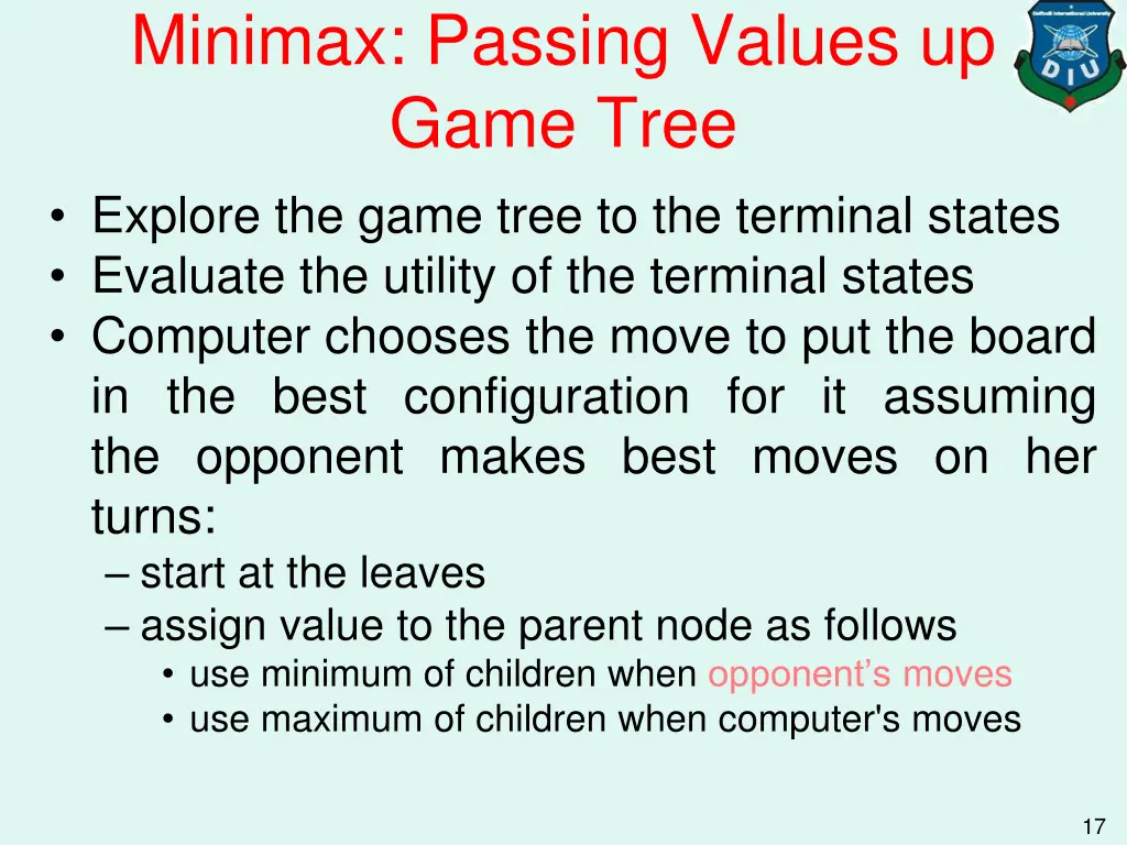 minimax passing values up game tree