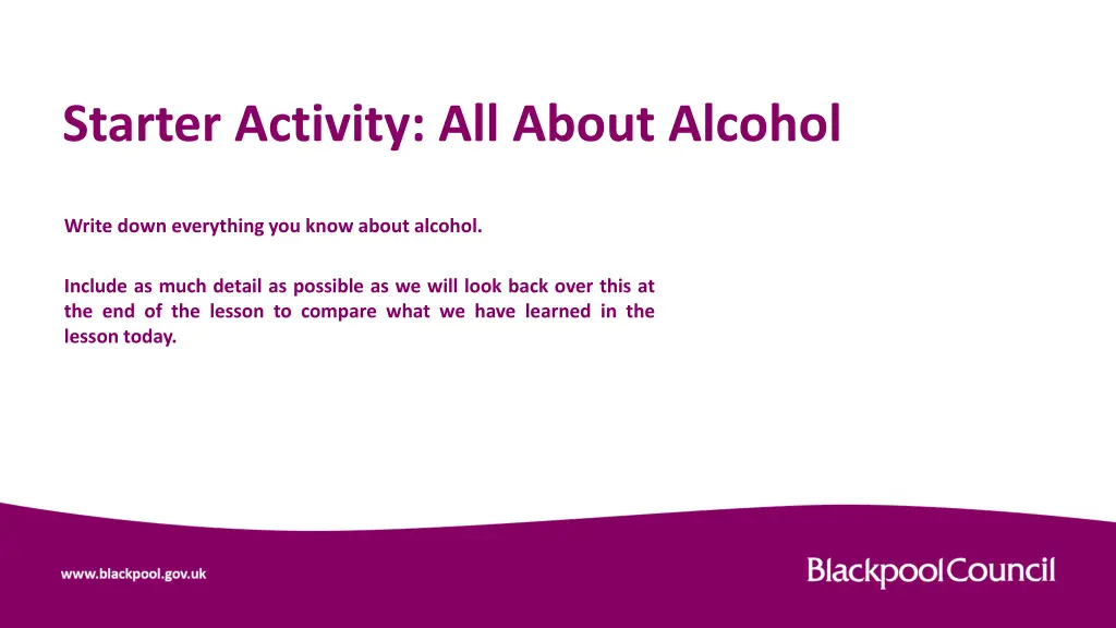 starter activity all about alcohol