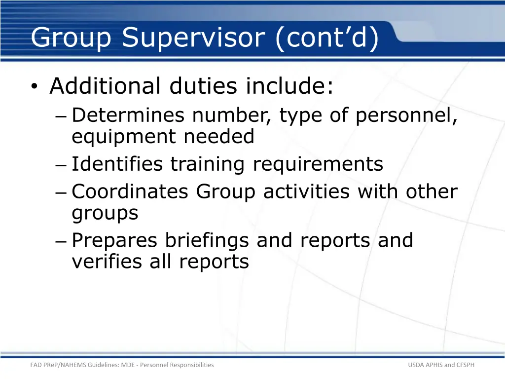 group supervisor cont d