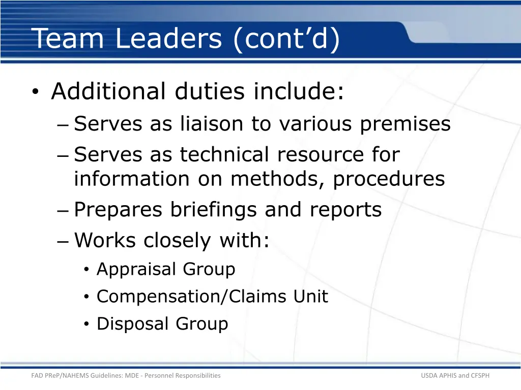 team leaders cont d