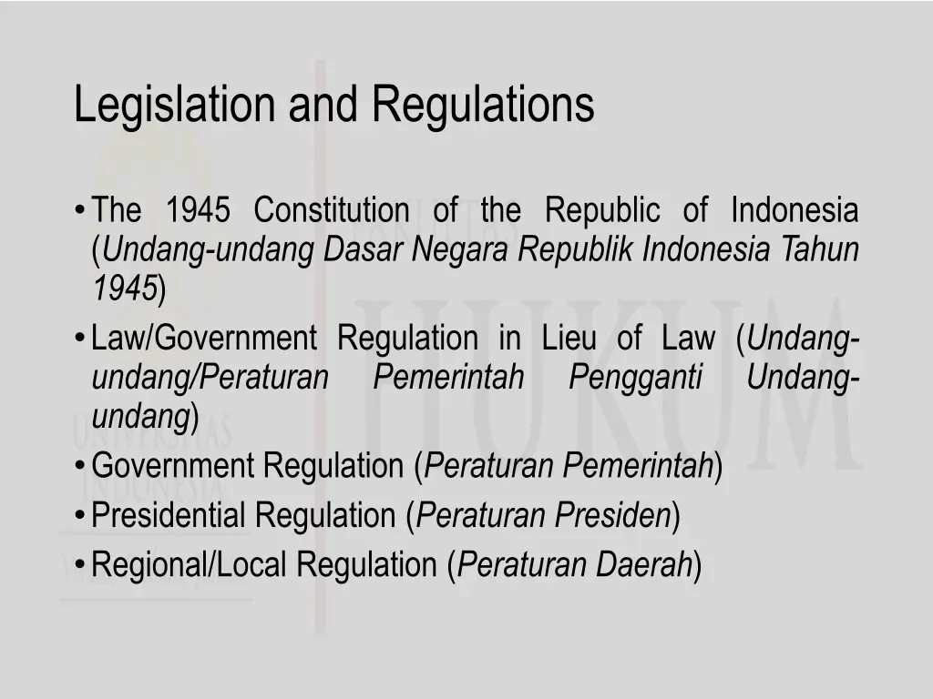 legislation and regulations