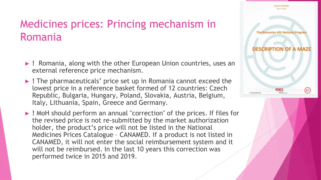 medicines prices princing mechanism in romania