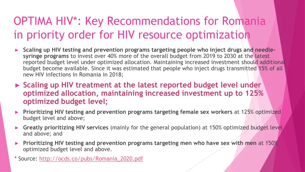 optima hiv key recommendations for romania