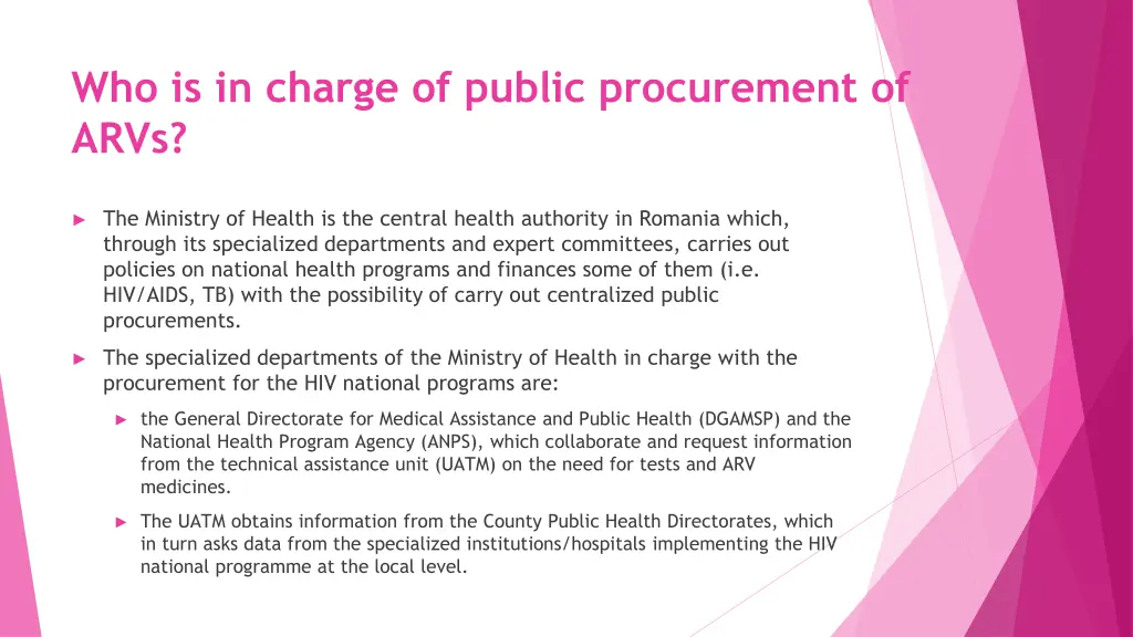 who is in charge of public procurement of arvs