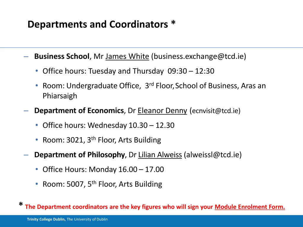 departments and coordinators
