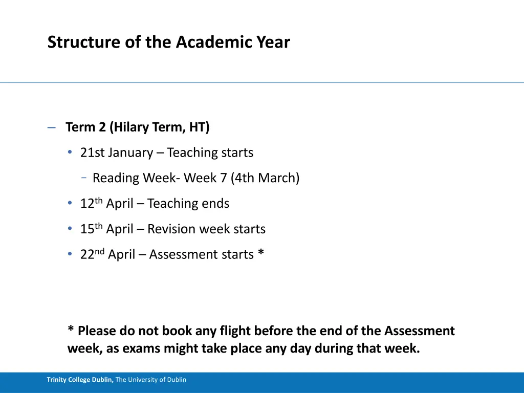 structure of the academic year