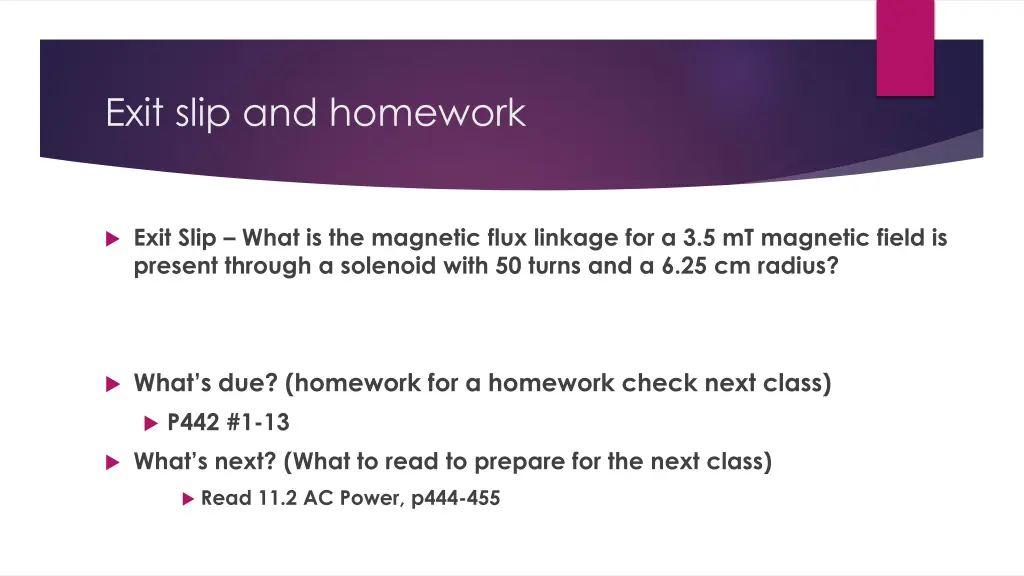 exit slip and homework