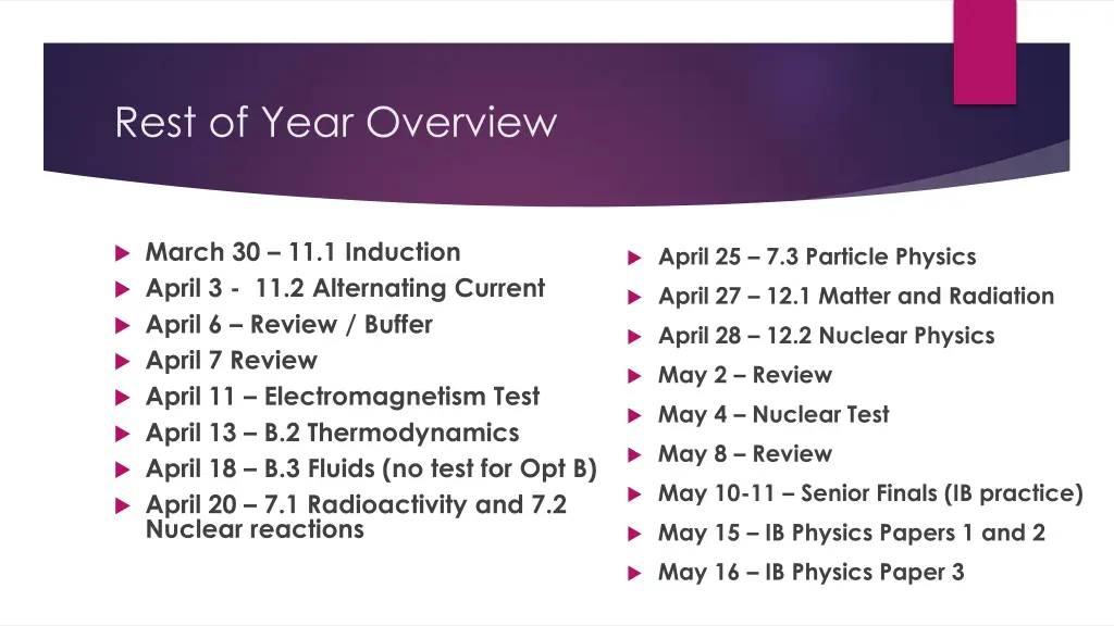 rest of year overview