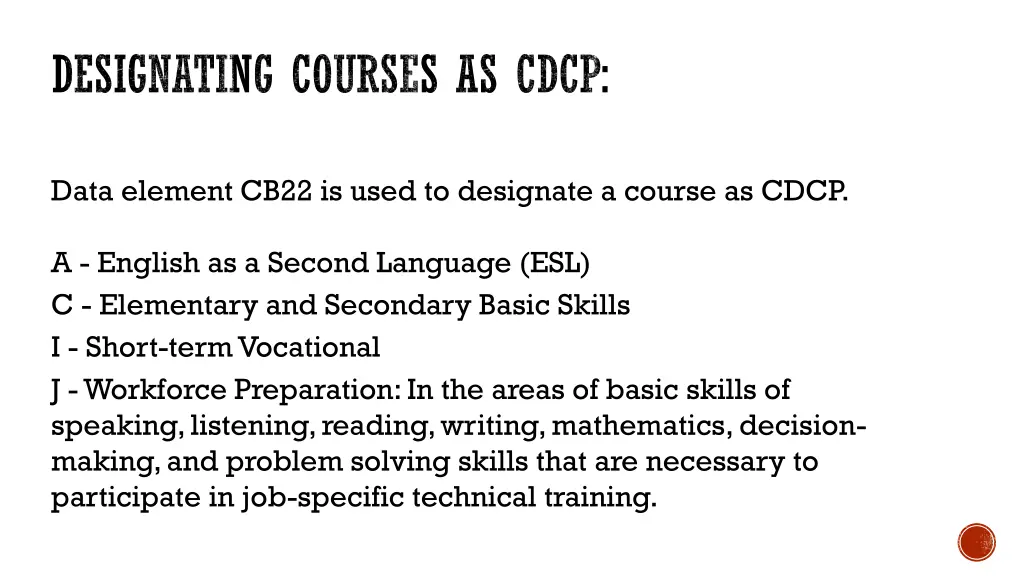 designating courses as cdcp