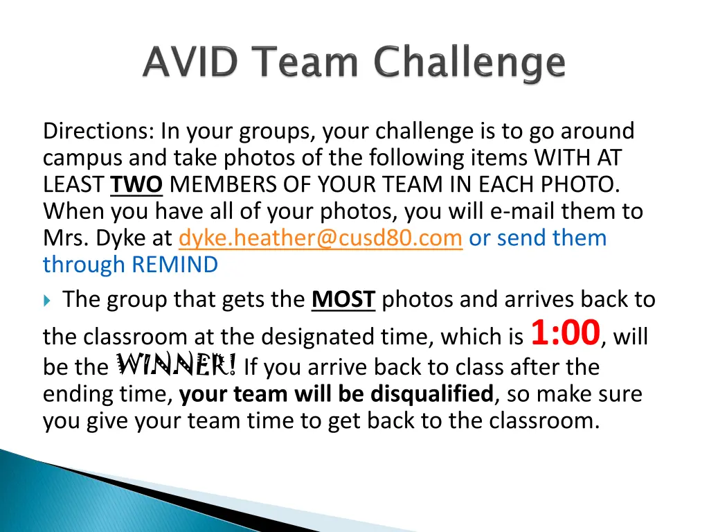 directions in your groups your challenge