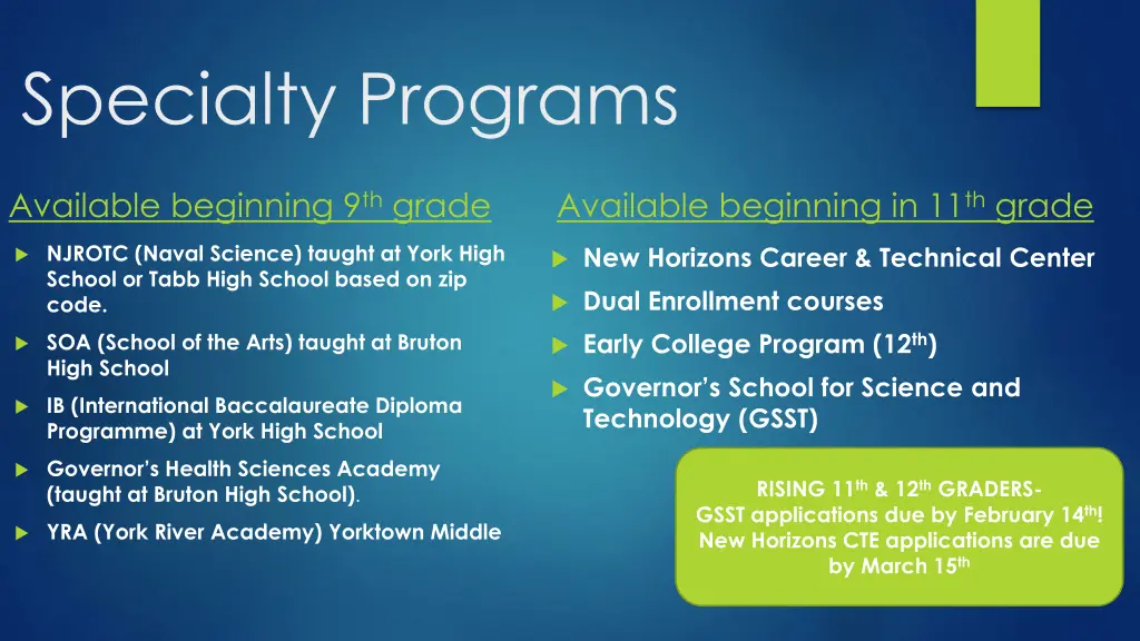 specialty programs