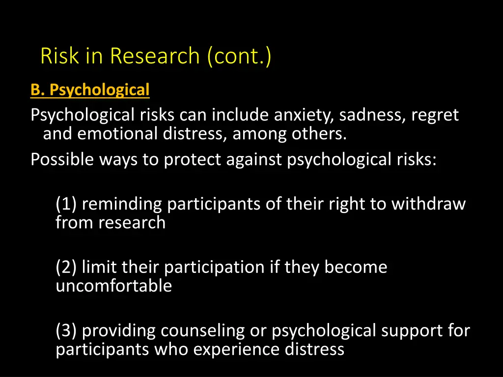 risk in research cont
