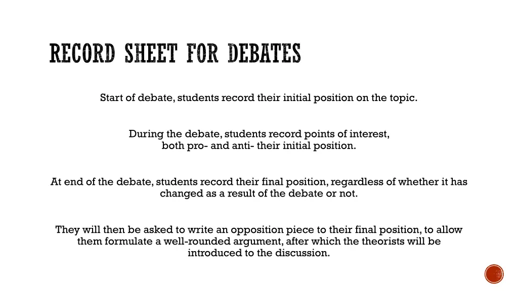 record sheet for debates