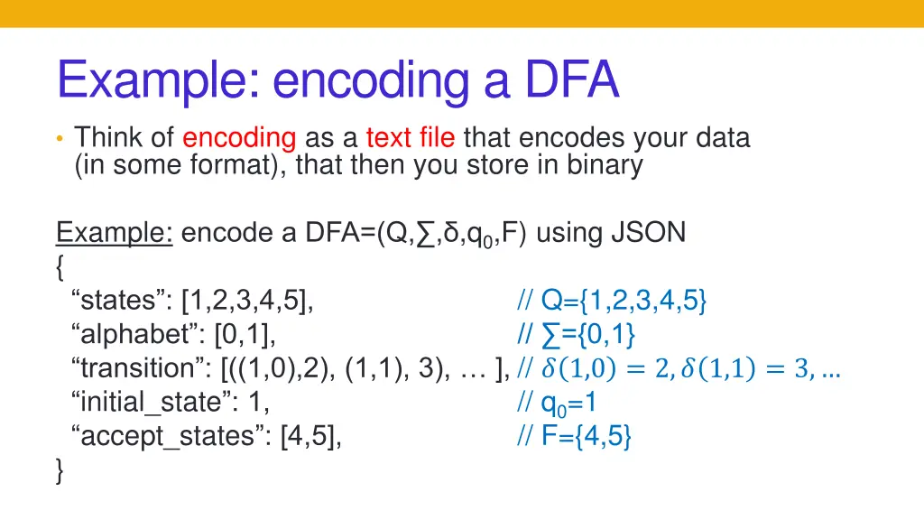 example encoding a dfa think of encoding