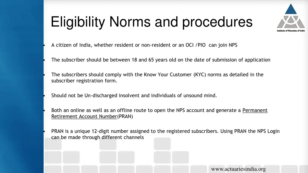 eligibility norms and procedures