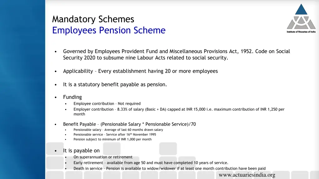 mandatory schemes employees pension scheme