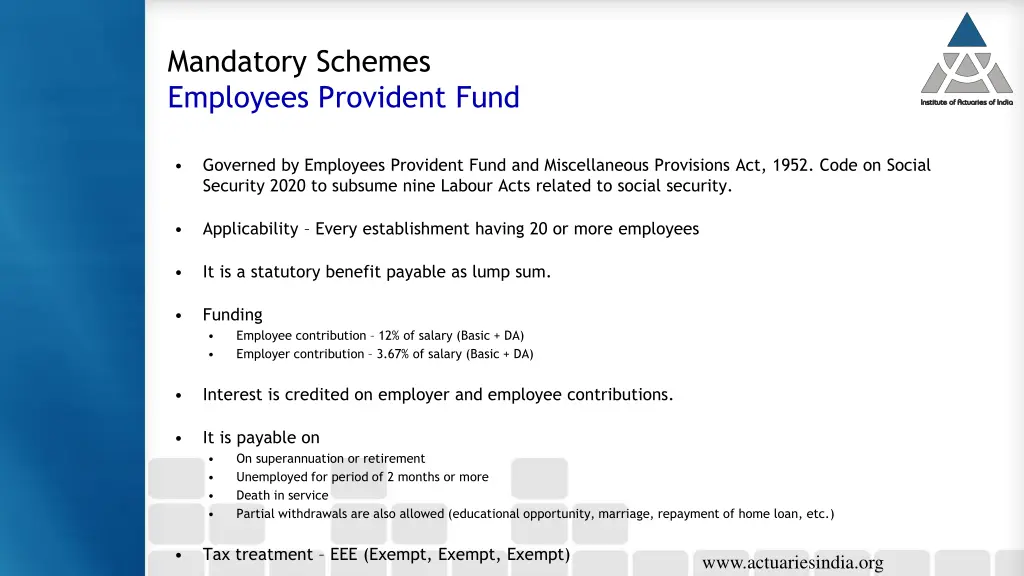 mandatory schemes employees provident fund