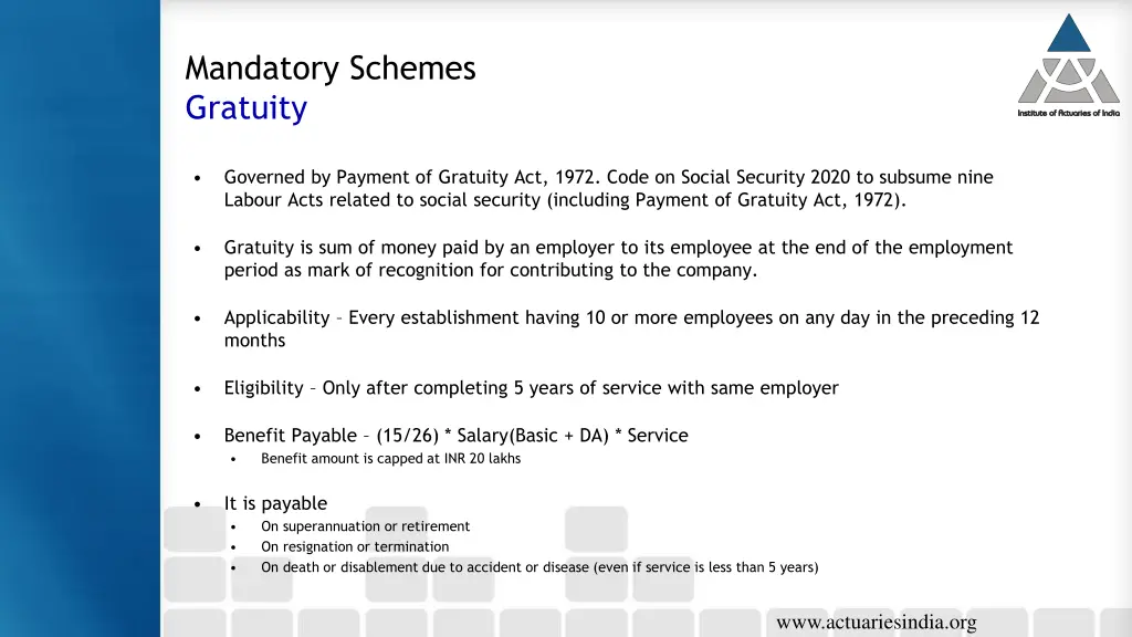 mandatory schemes gratuity
