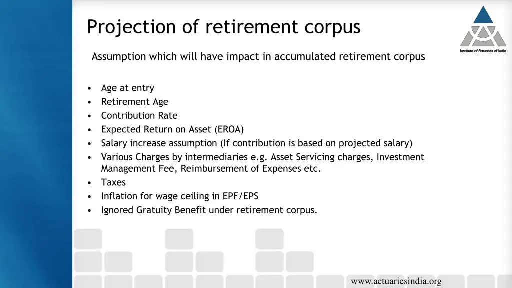 projection of retirement corpus