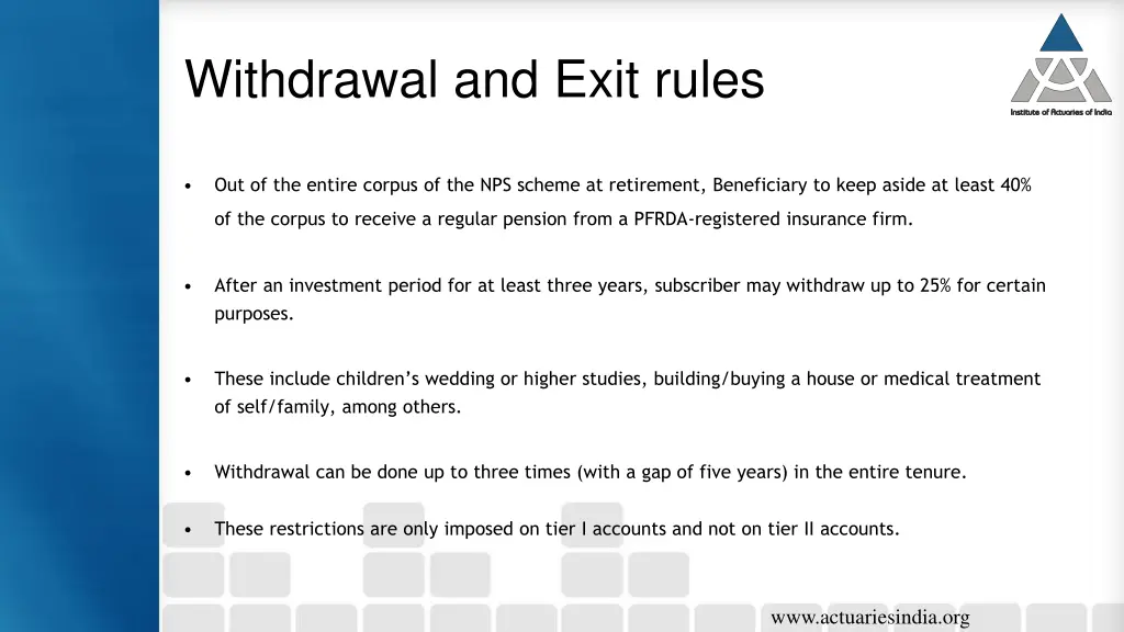 withdrawal and exit rules