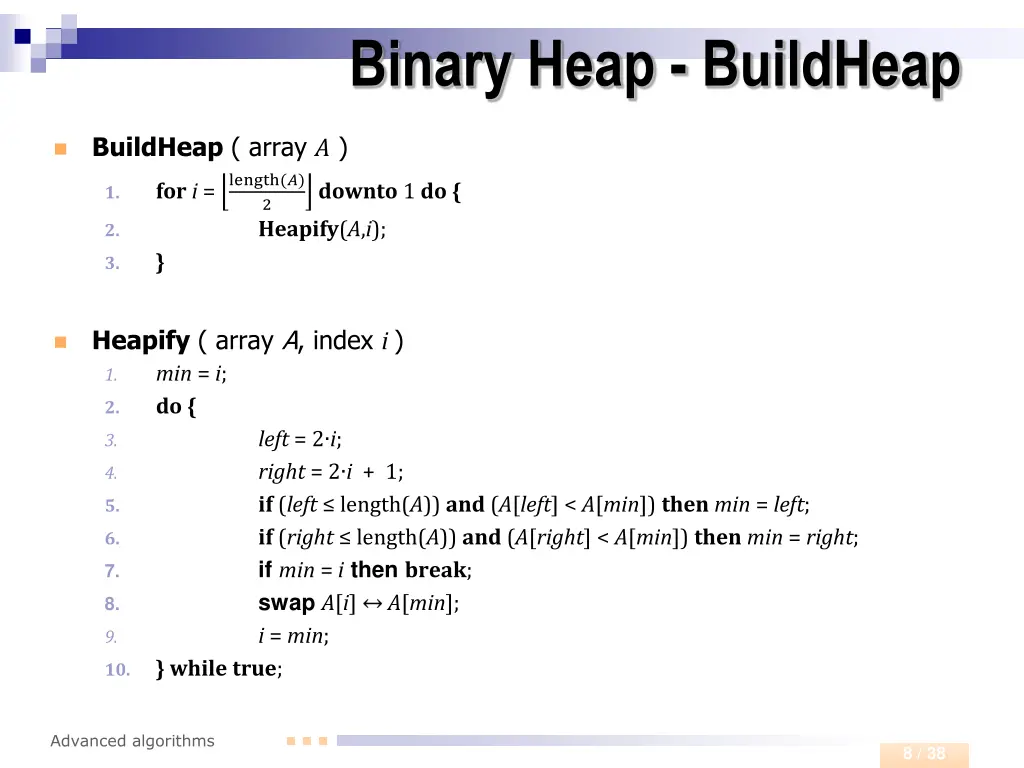 binary heap buildheap