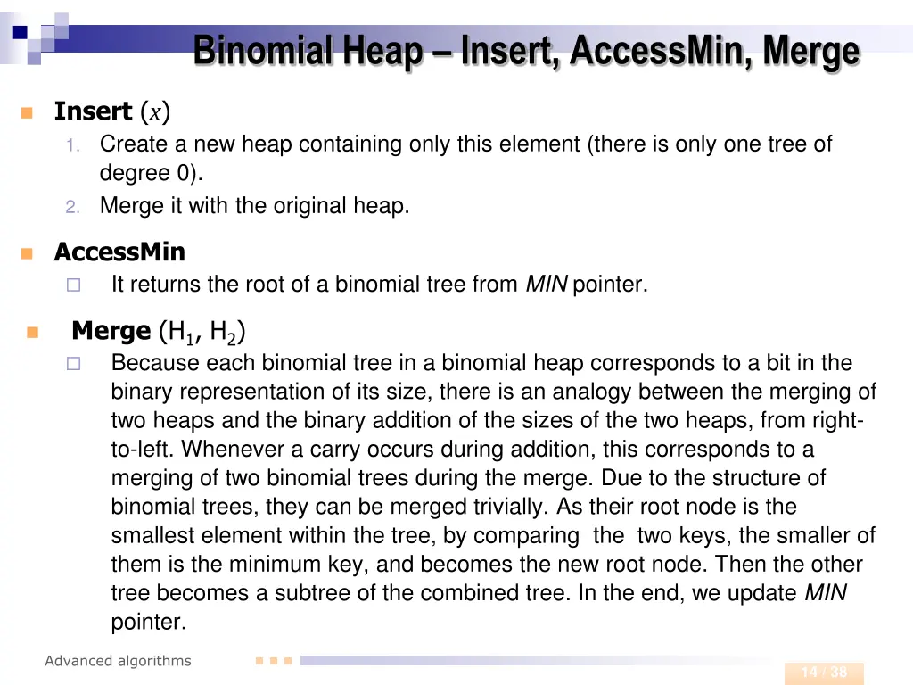 binomial heap insert accessmin merge