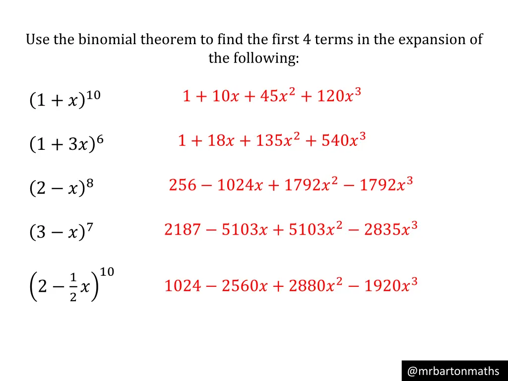 use the binomial theorem to find the first 1