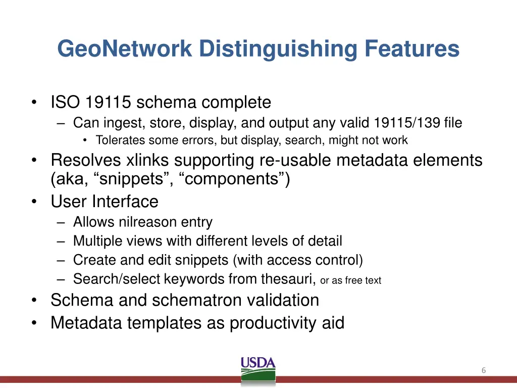 geonetwork distinguishing features