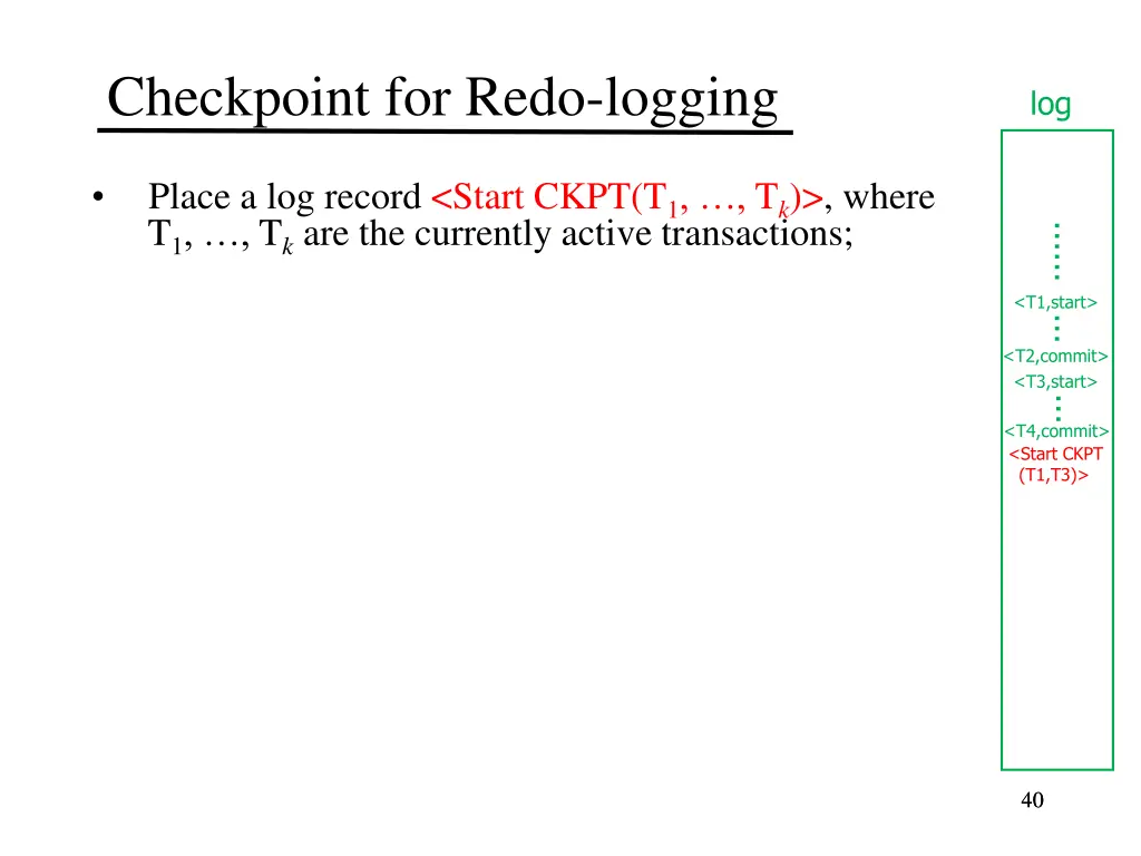 checkpoint for redo logging 1